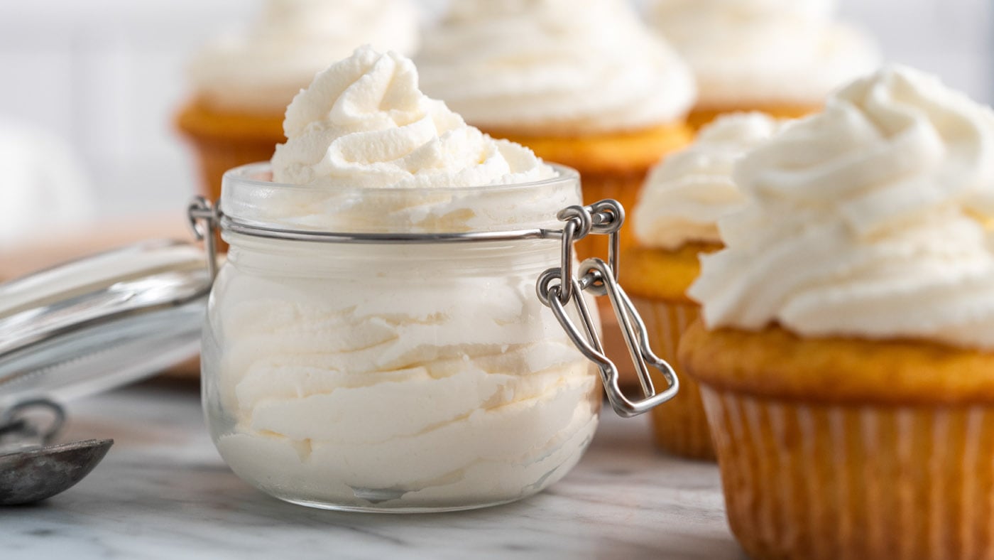 This whipped topping is stabilized using gelatin, which means it will last you longer than a day and