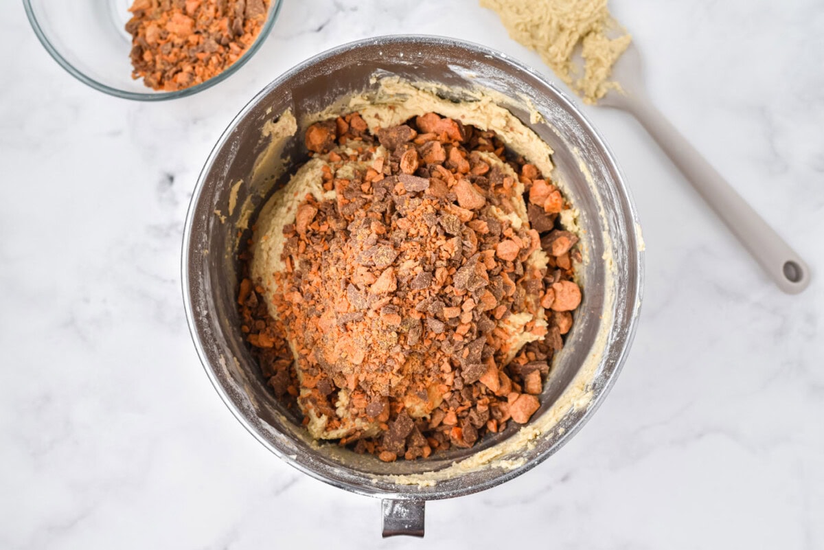 butterfinger bits in cookie dough