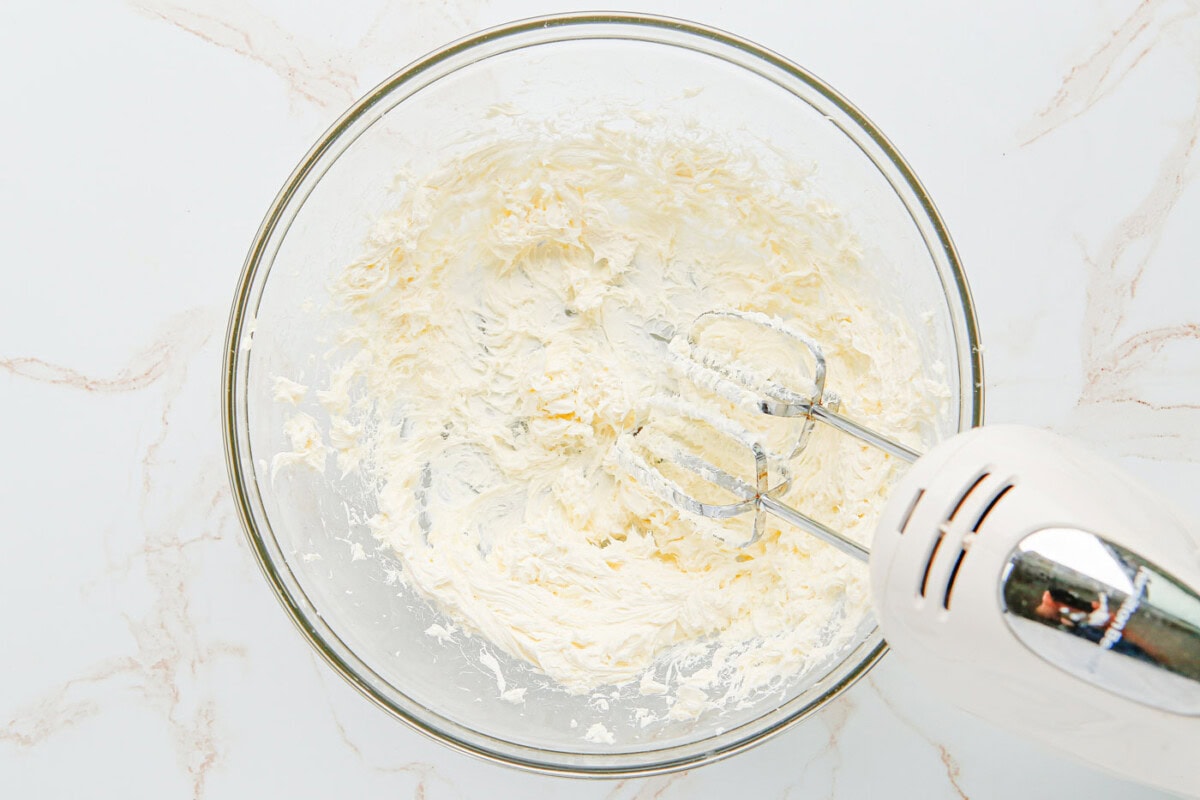 blended cheesecake mixture in a bowl