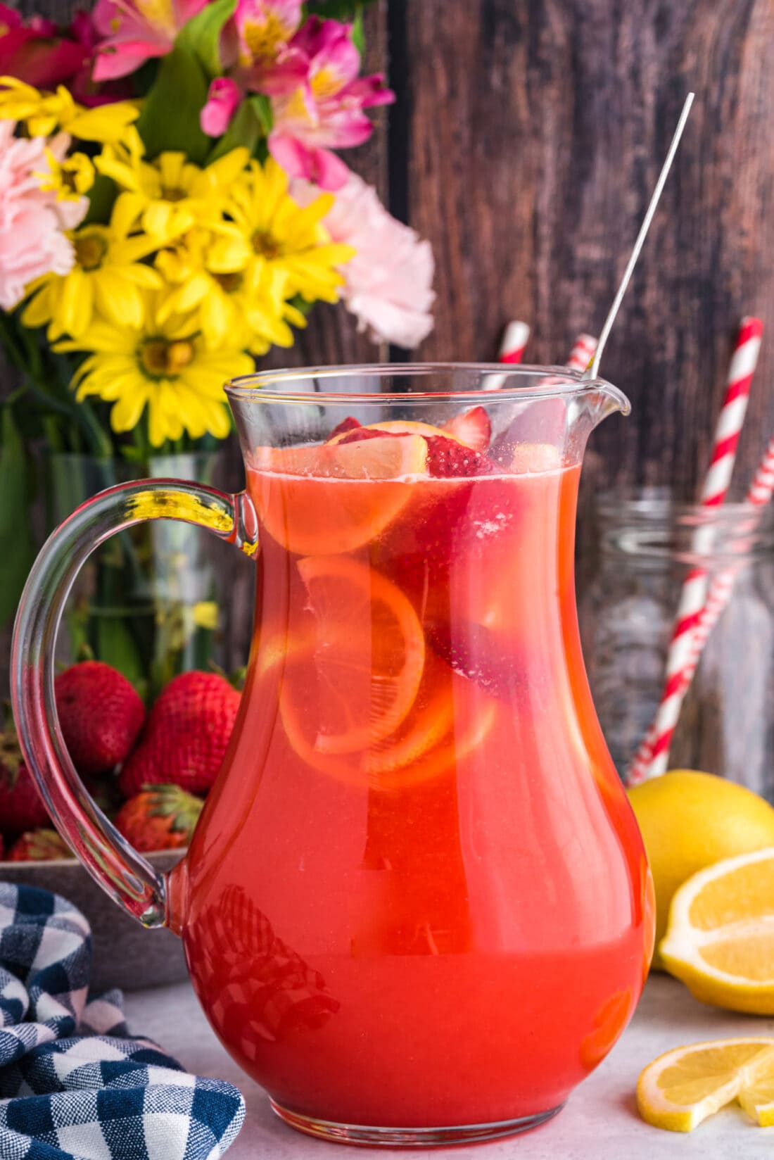 Easy Strawberry Lemonade in a pitcher