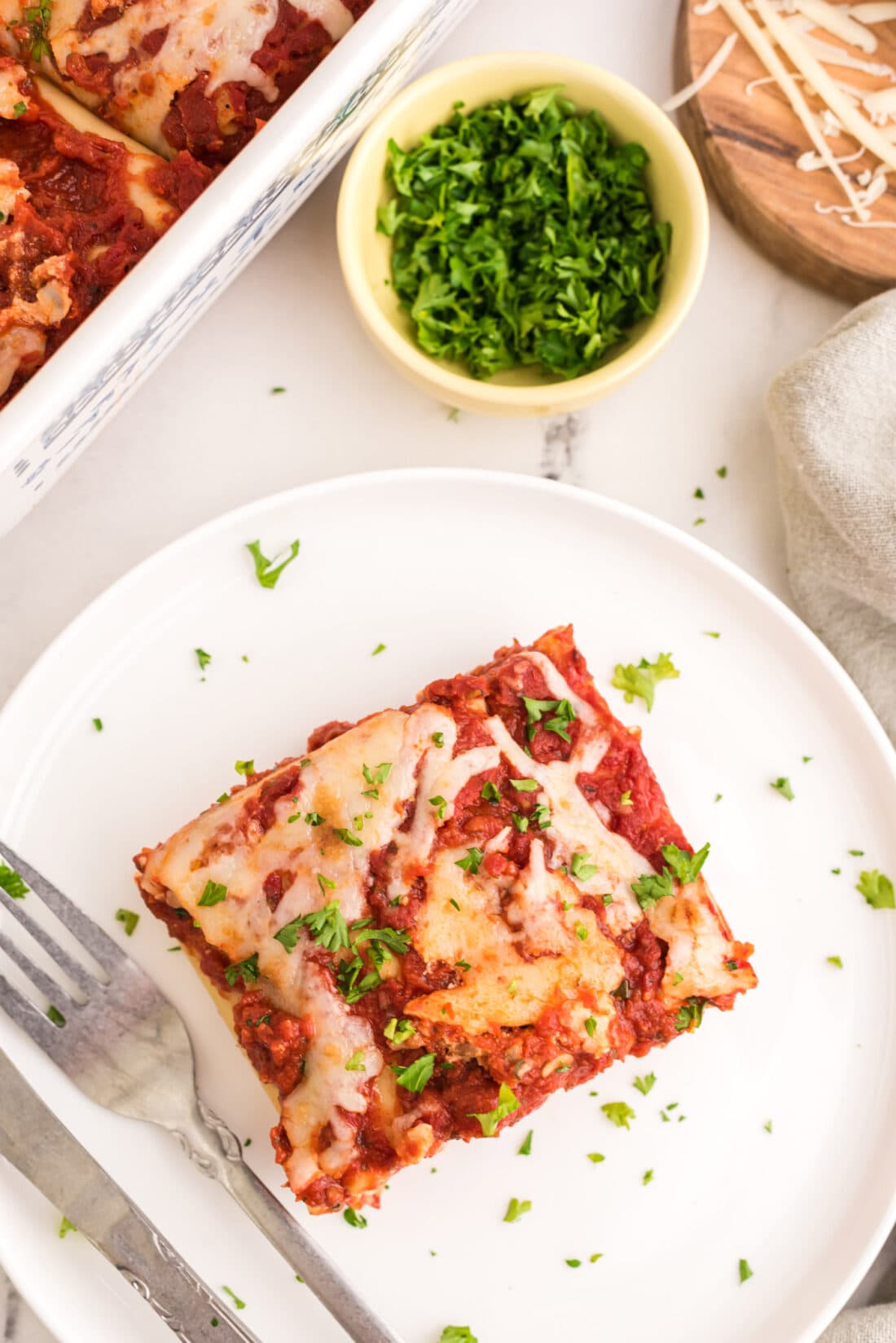 overhead photo of Lasagna Roll Up on a plate