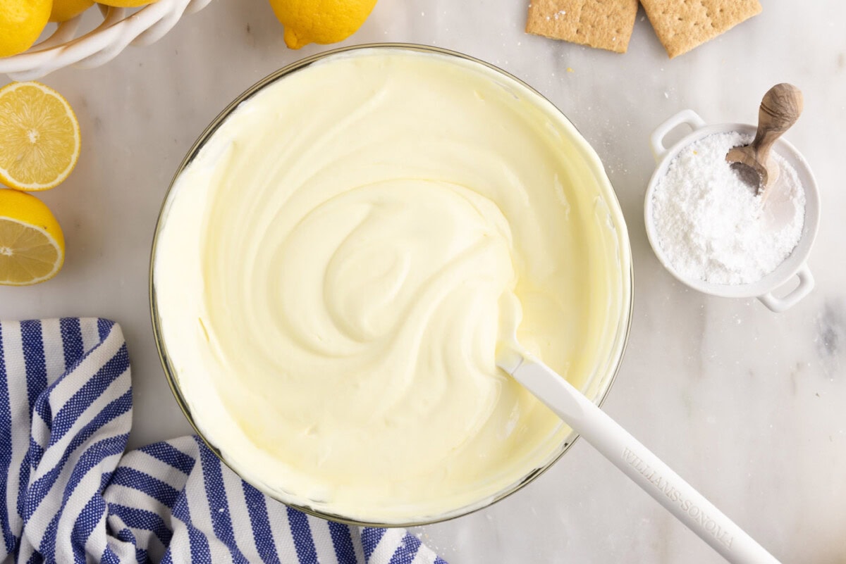 whipped lemon pudding in a bowl