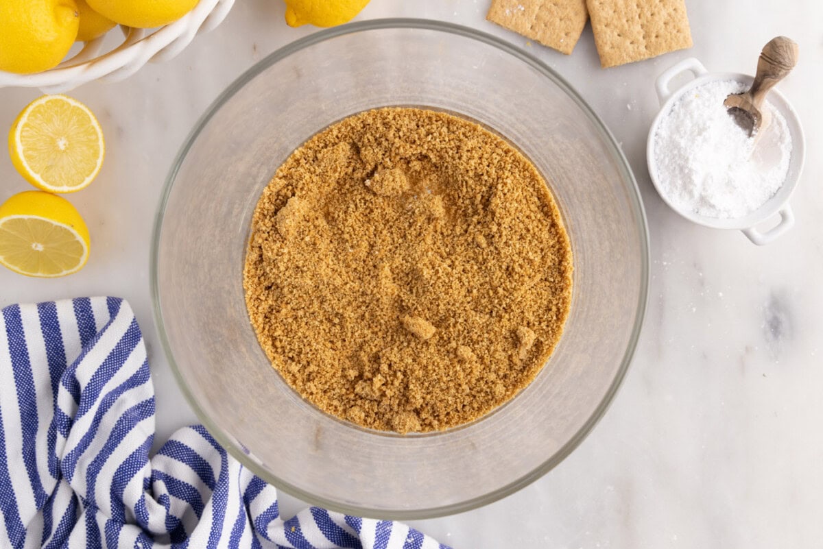 graham cracker crumbs on bottom of trifle dish
