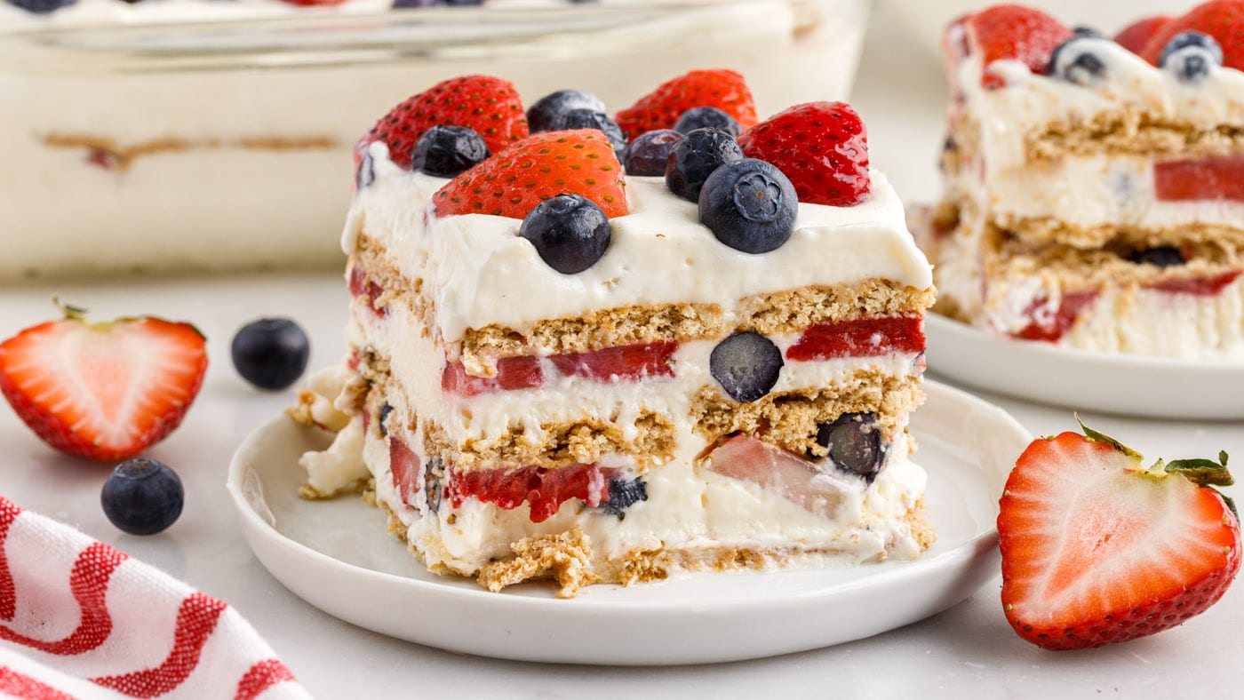 Mixed berry icebox cake is light and airy, bursting with fresh blueberries and strawberries perfect 