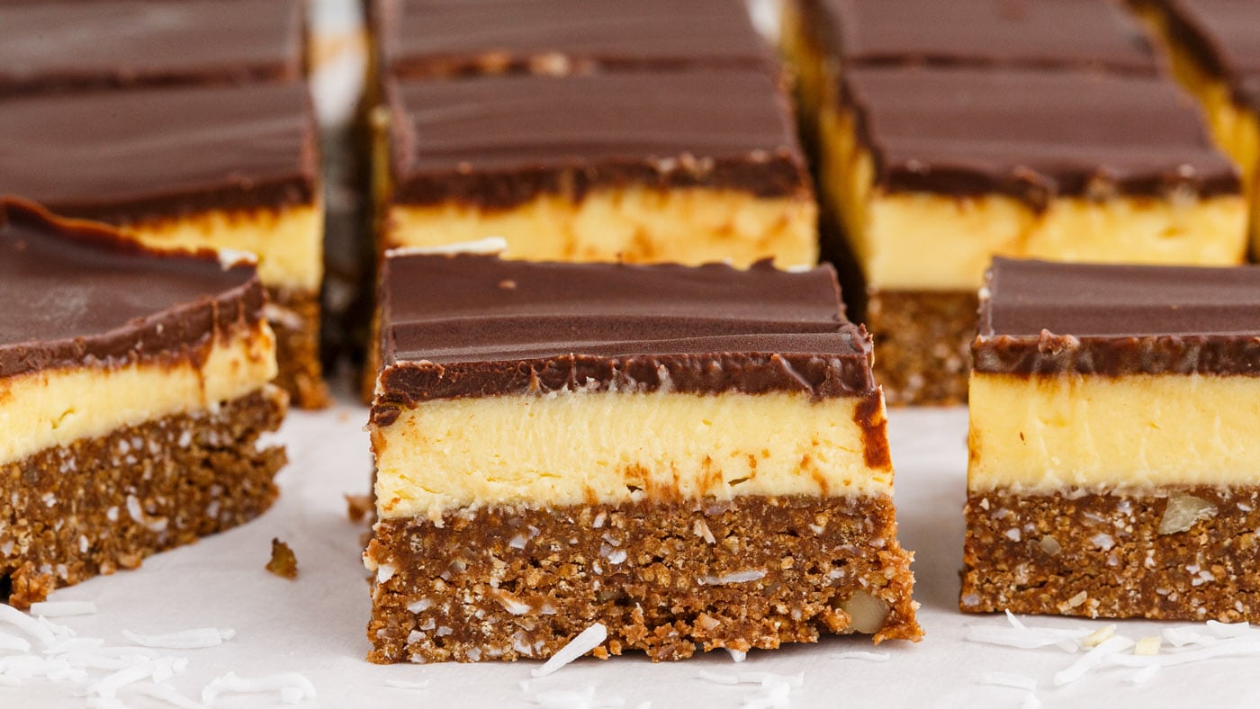 This no-bake chocolately confection has three layers of nutty-coconut-graham cracker, rich custard, 