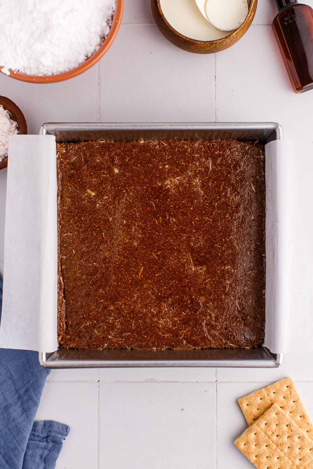 nanaimo crust in a baking pan