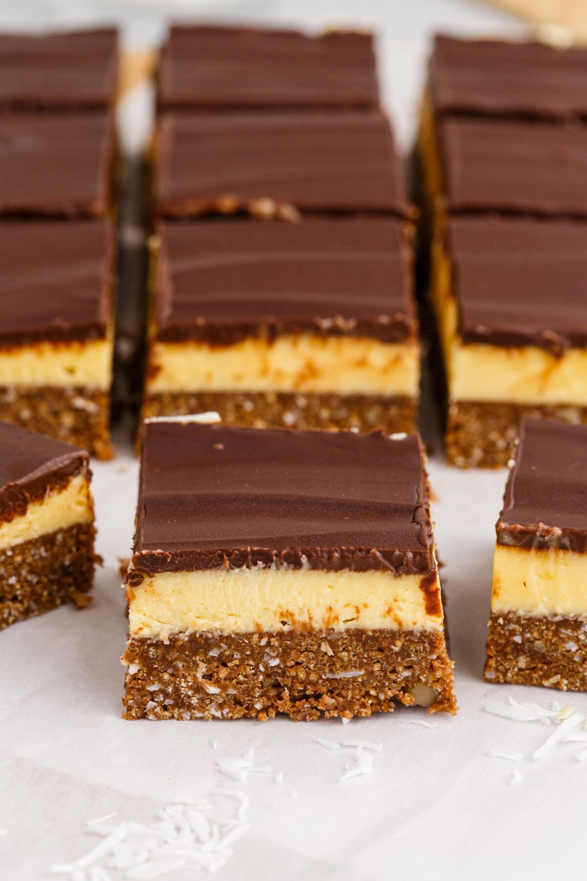 Nanaimo Bars cut into squares