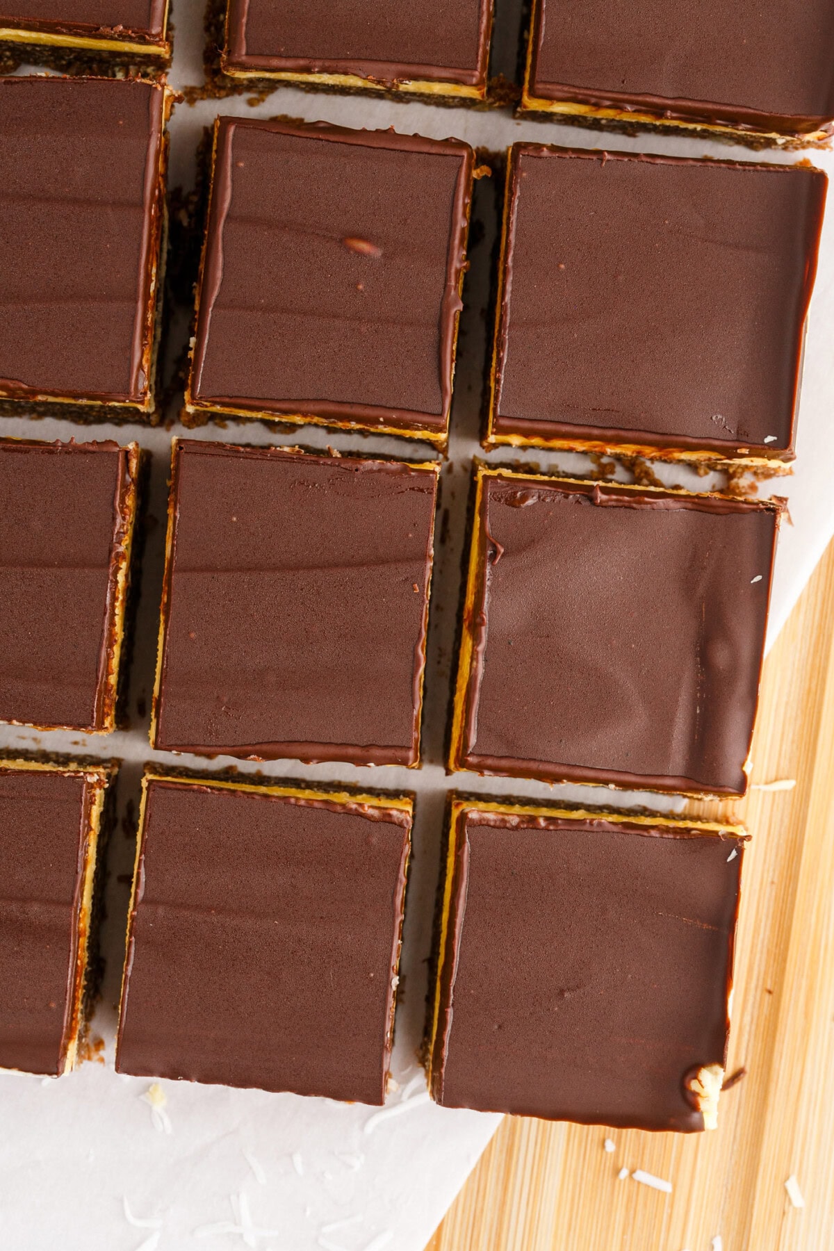 overhead cut shot of Nanaimo Bars