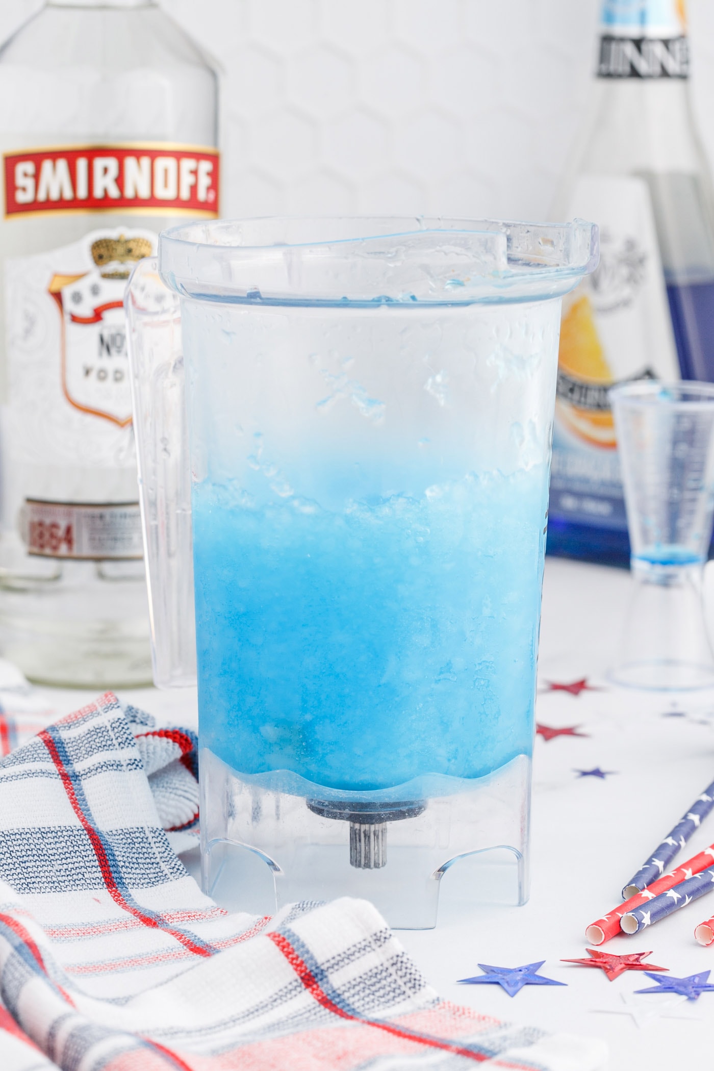 blue curacao lemonade slush in a blender