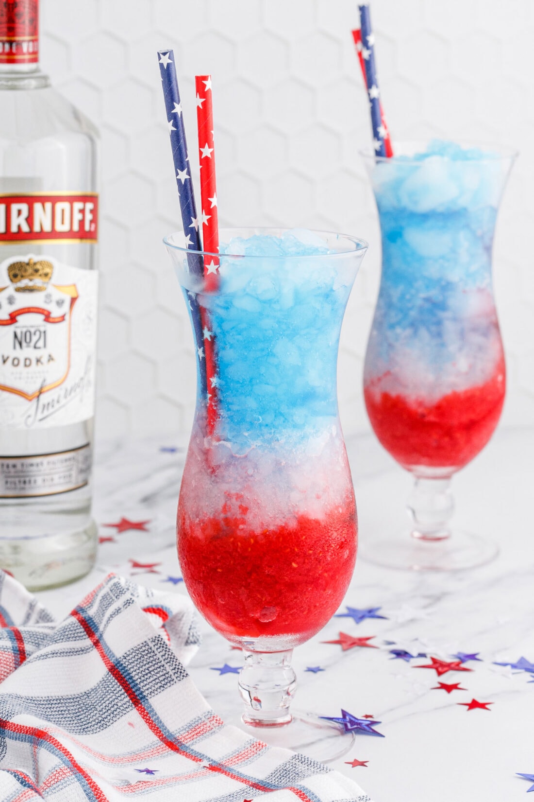 2 glasses of Patriotic Vodka Lemonade Slushie