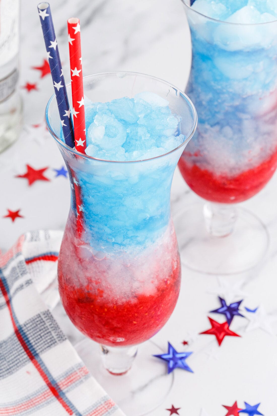 Patriotic Vodka Lemonade Slushie with straws and decorations