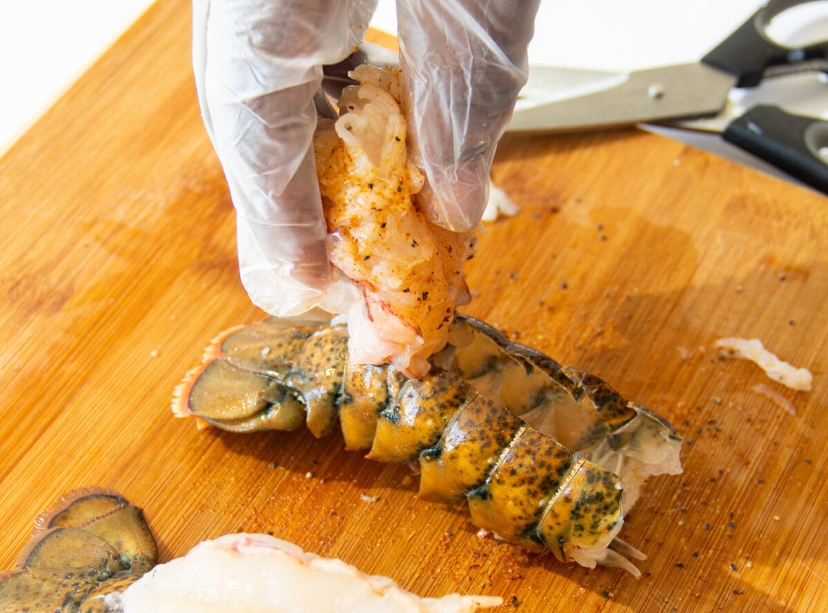 folding lobster meat over tail