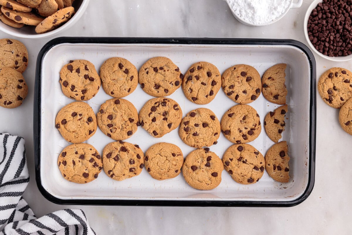 chocolate chip cookie layer on bottom of a casserole dish