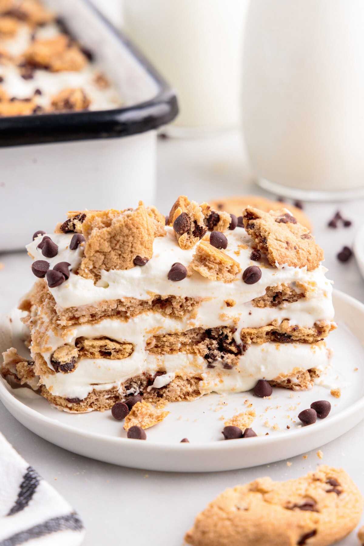 slice of Chocolate Chip Cookie Icebox Cake
