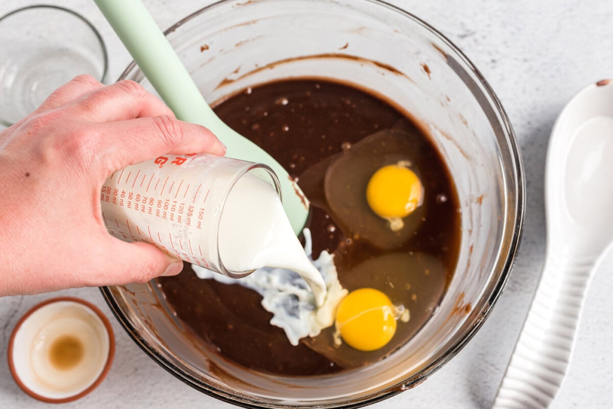 buttermilk, eggs, and vanilla added to coke cake batter