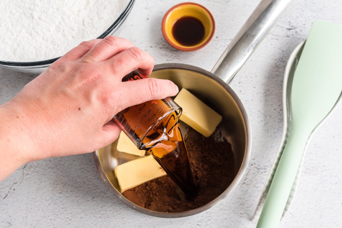 coke, cocoa powder, and vanilla in a saucepan