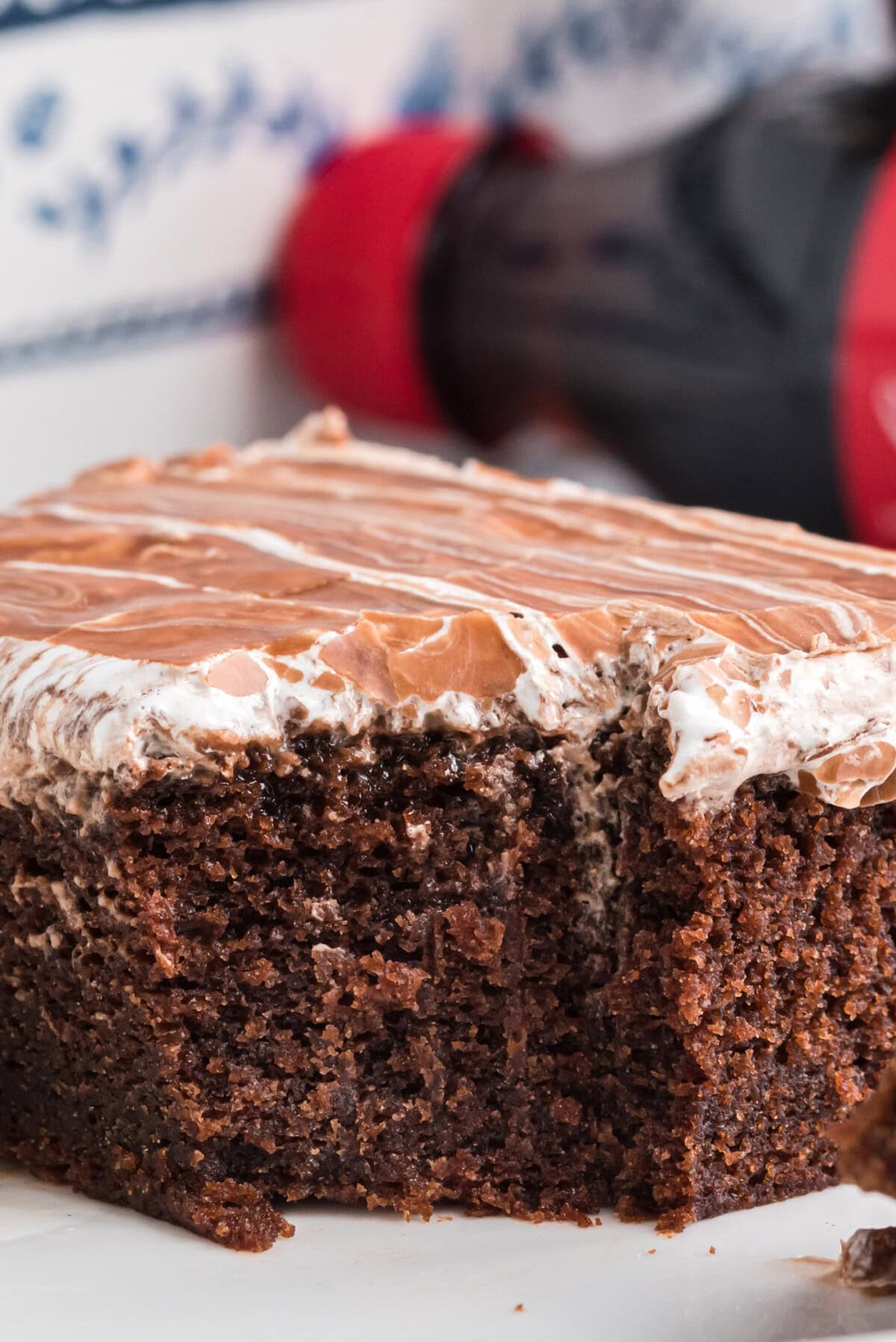 bite out of a slice of Cracker Barrel Coke Cake