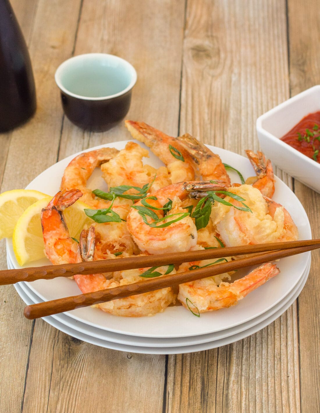 plate of Crispy Shrimp with chopsticks