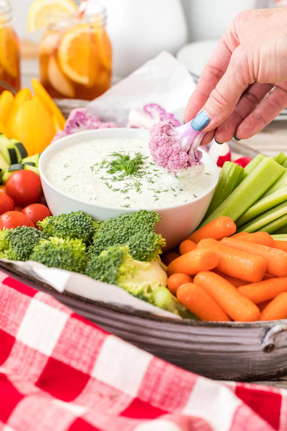 dipping cauliflower in Dill Dip