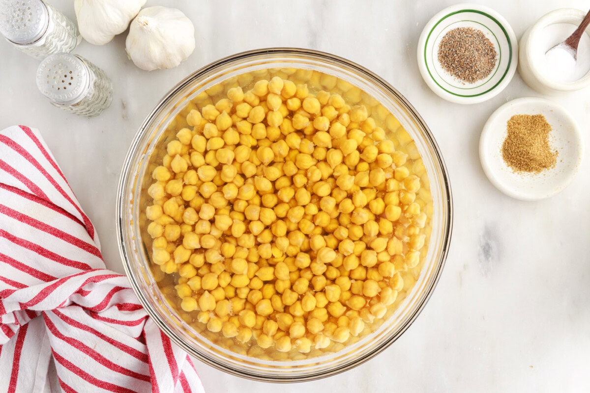 soaking dry garbanzo beans in water