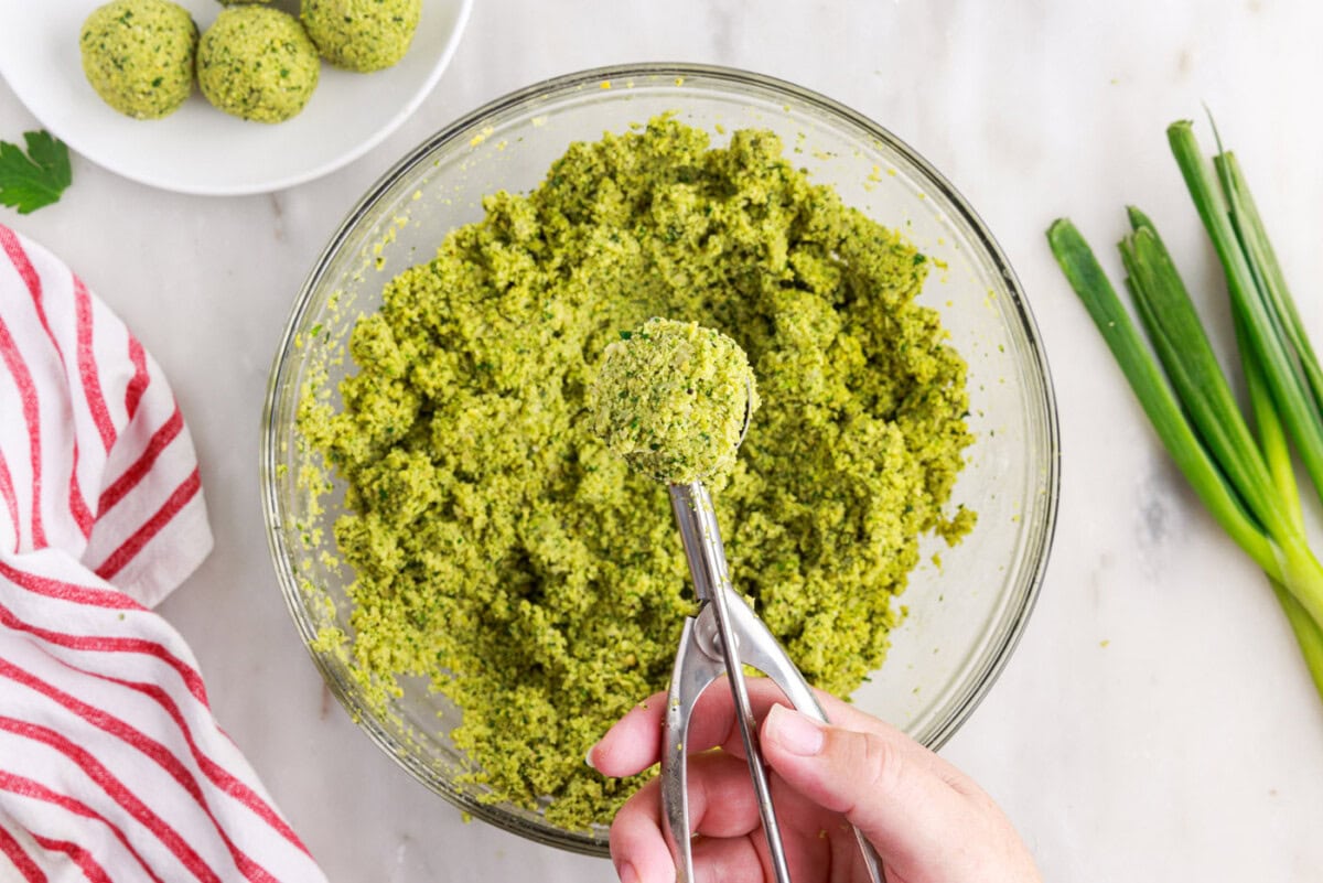 cookie scoop measuring falafel balls
