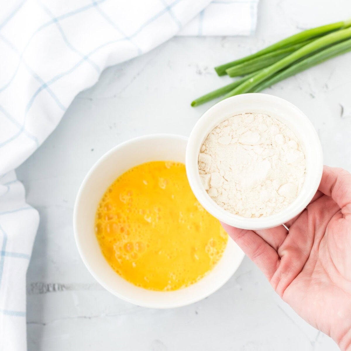 flour and egg in bowls