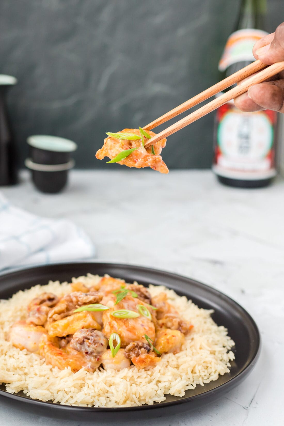 chopsticks lifting Honey Walnut Shrimp