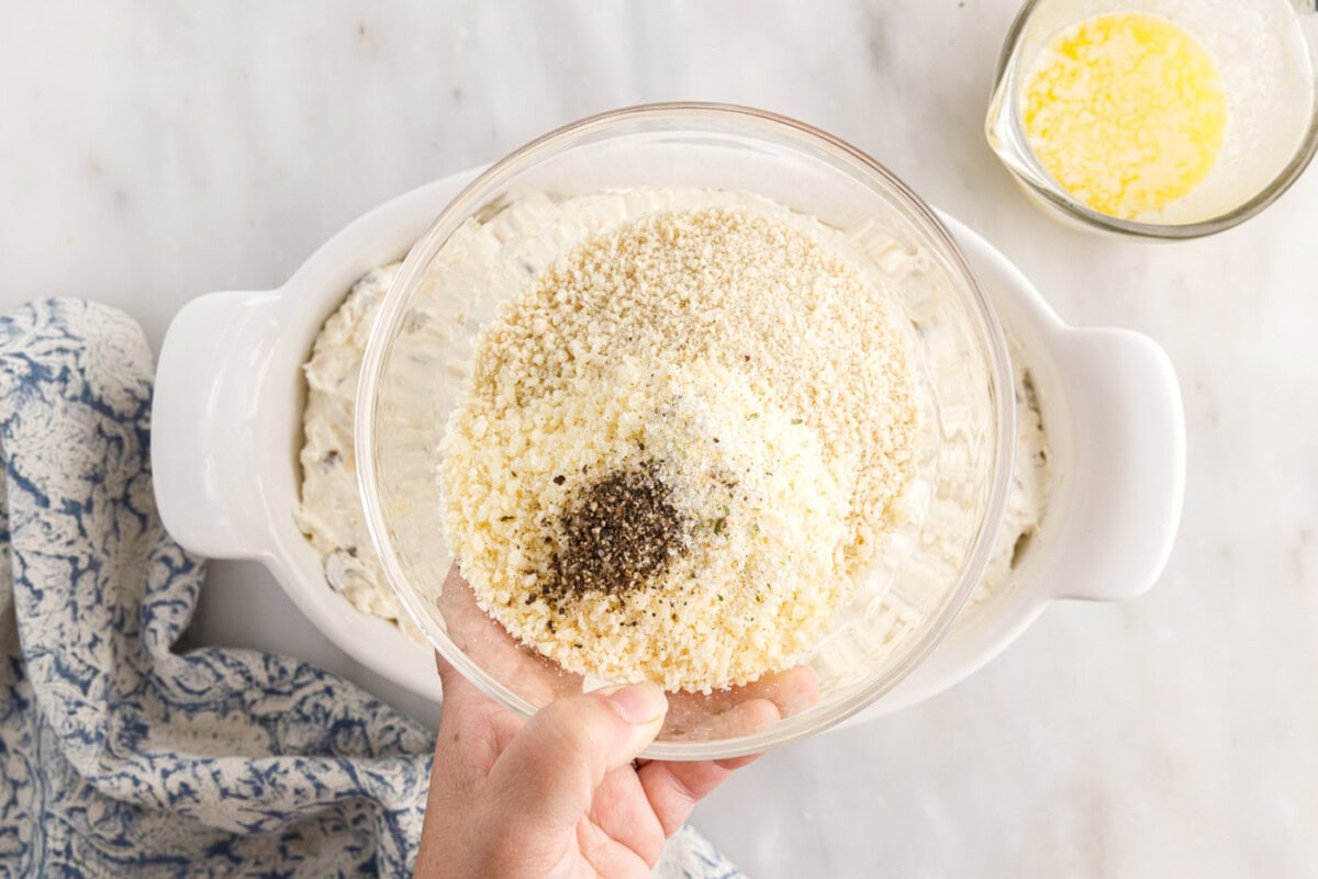 breadcrumb mixing in a mixing bowl
