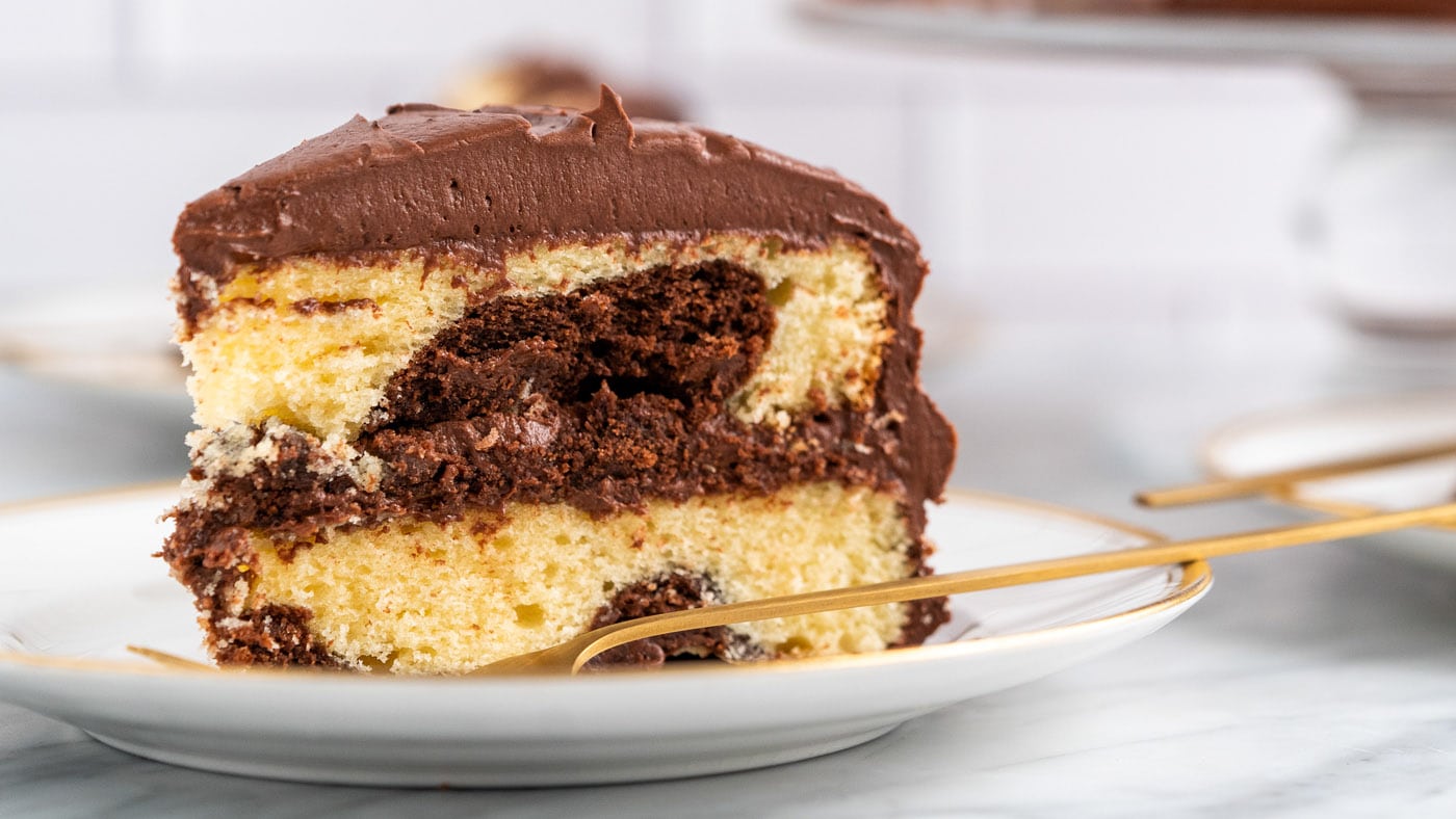 Marble cake is a true classic. Decadent chocolate batter swirled together with vanilla, baked until 