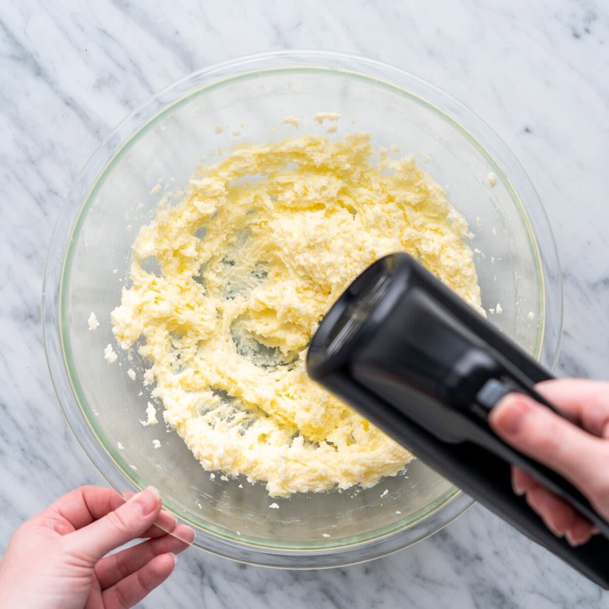 butter and sugar beaten by a hand mixer