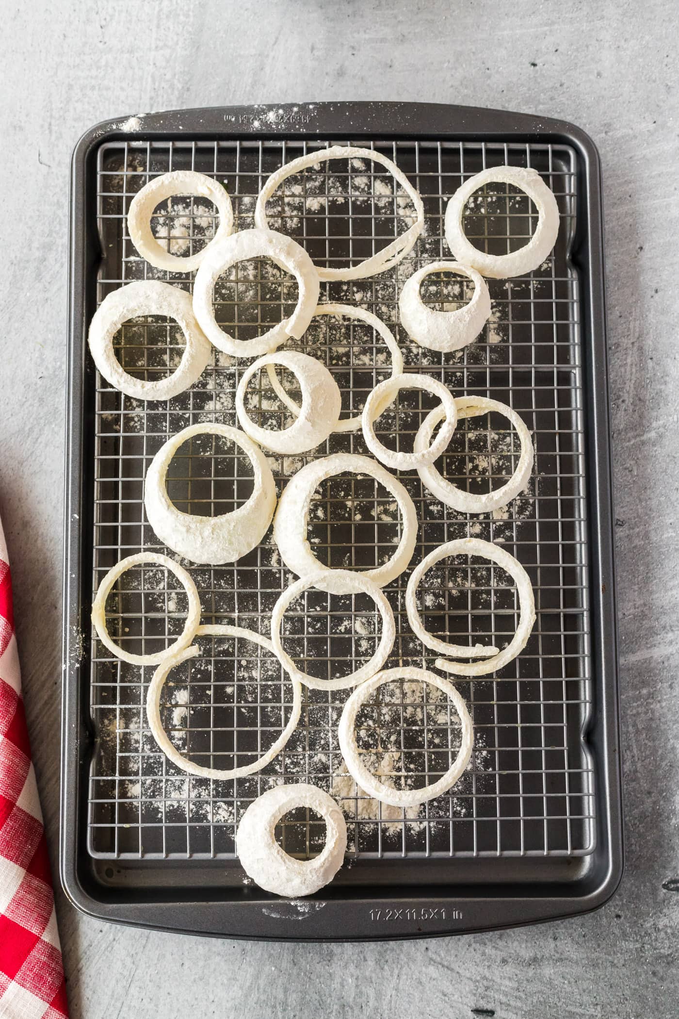 onion rings coating in flour and baking powder