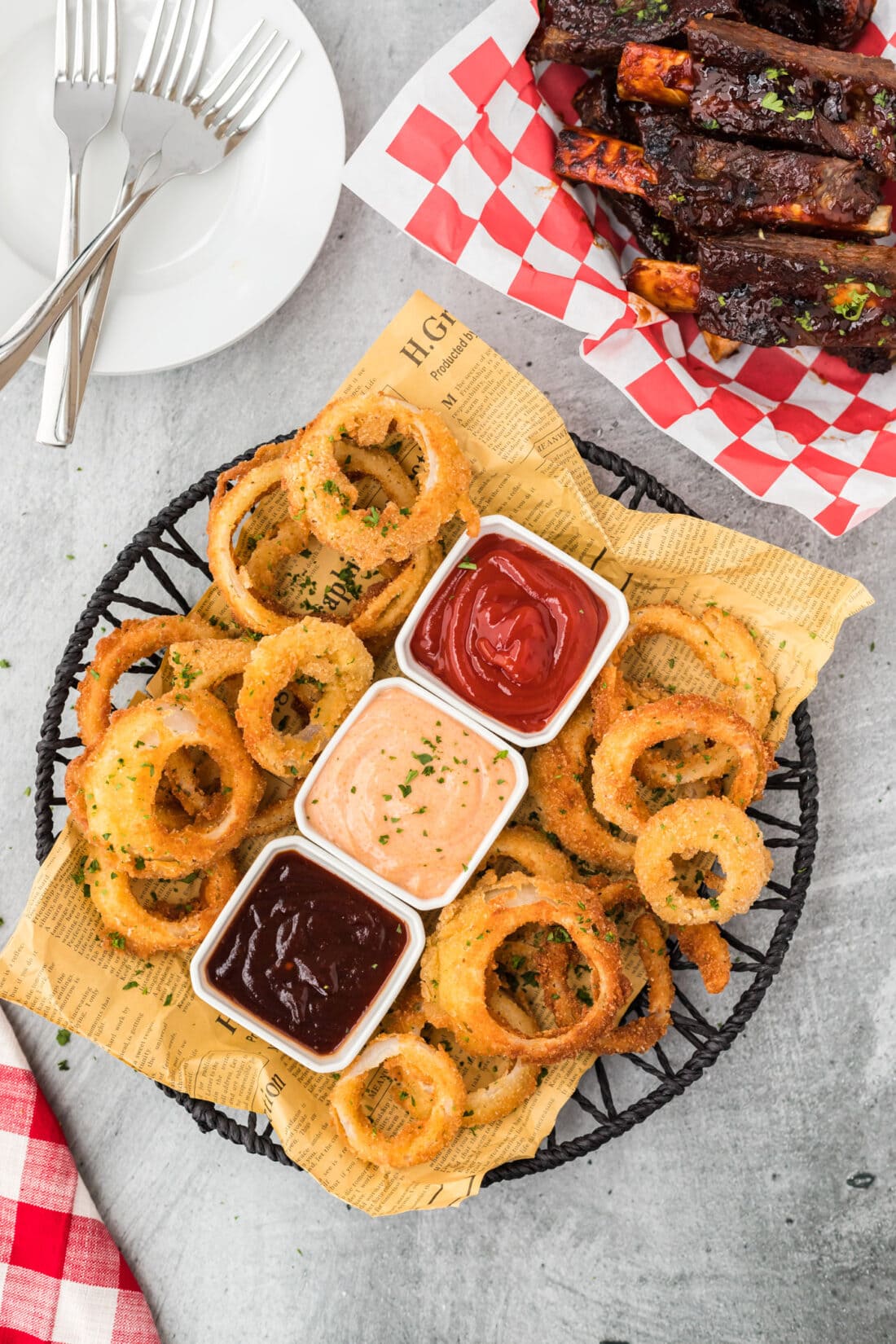 Onion Rings with dipping sauces