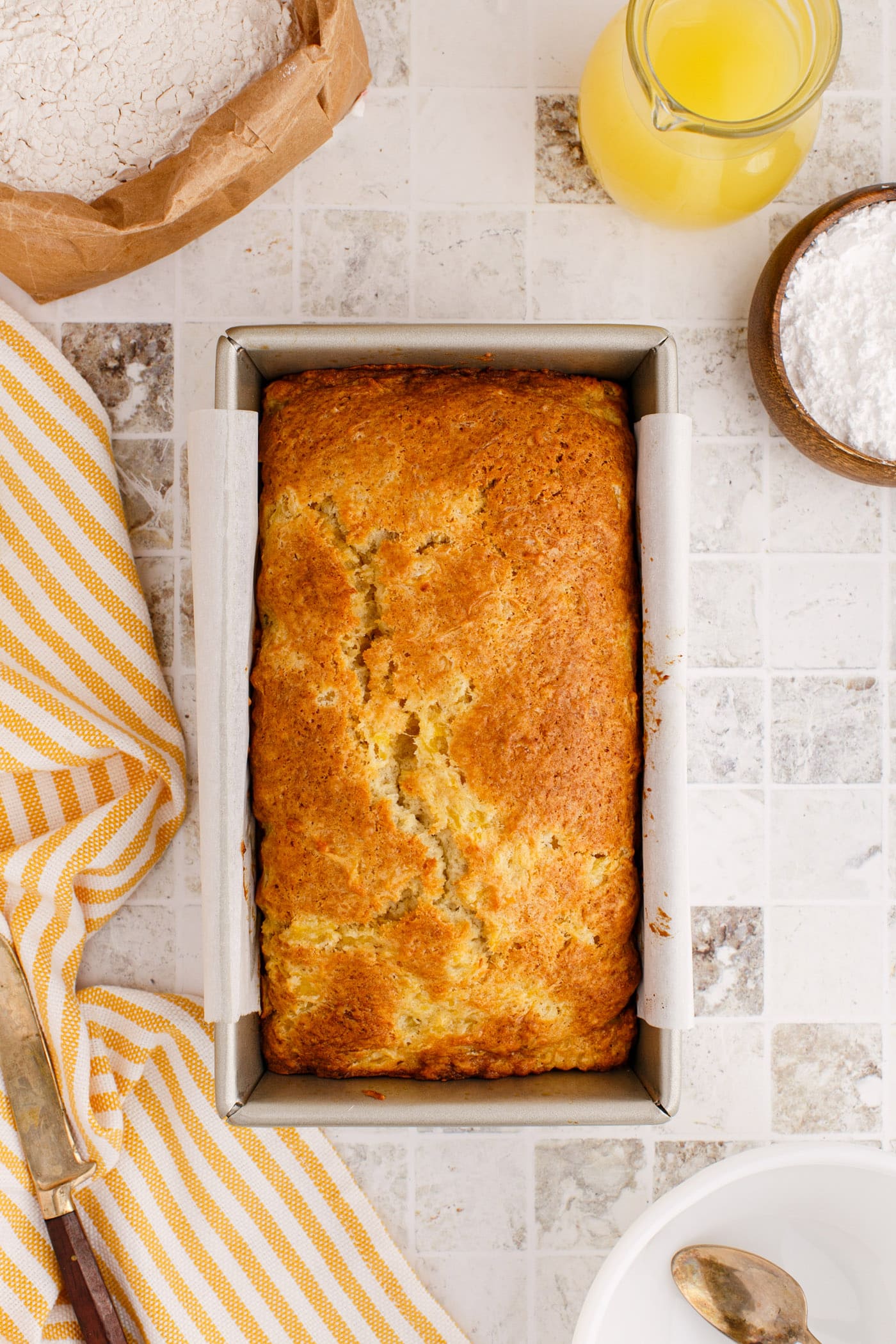 baked pineapple quick bread in pan