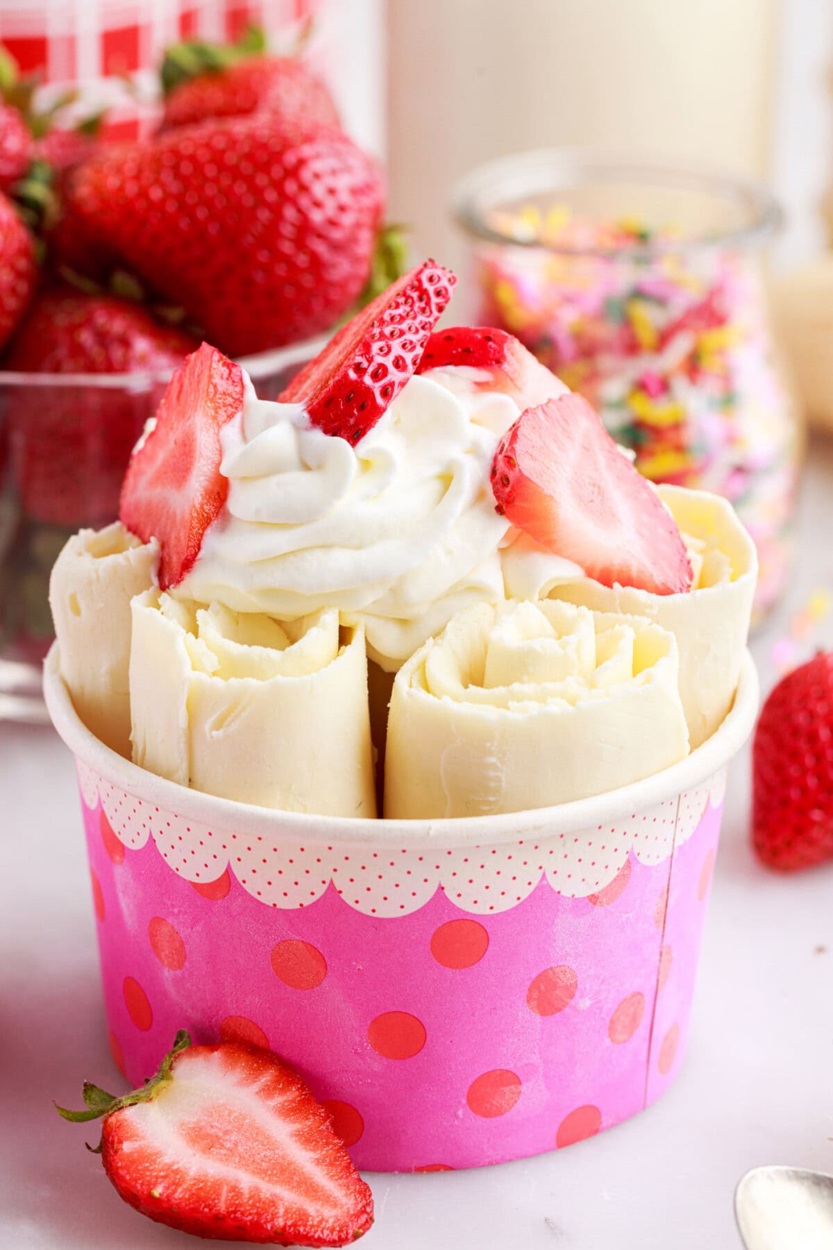 Rolled Ice Cream in a pink container