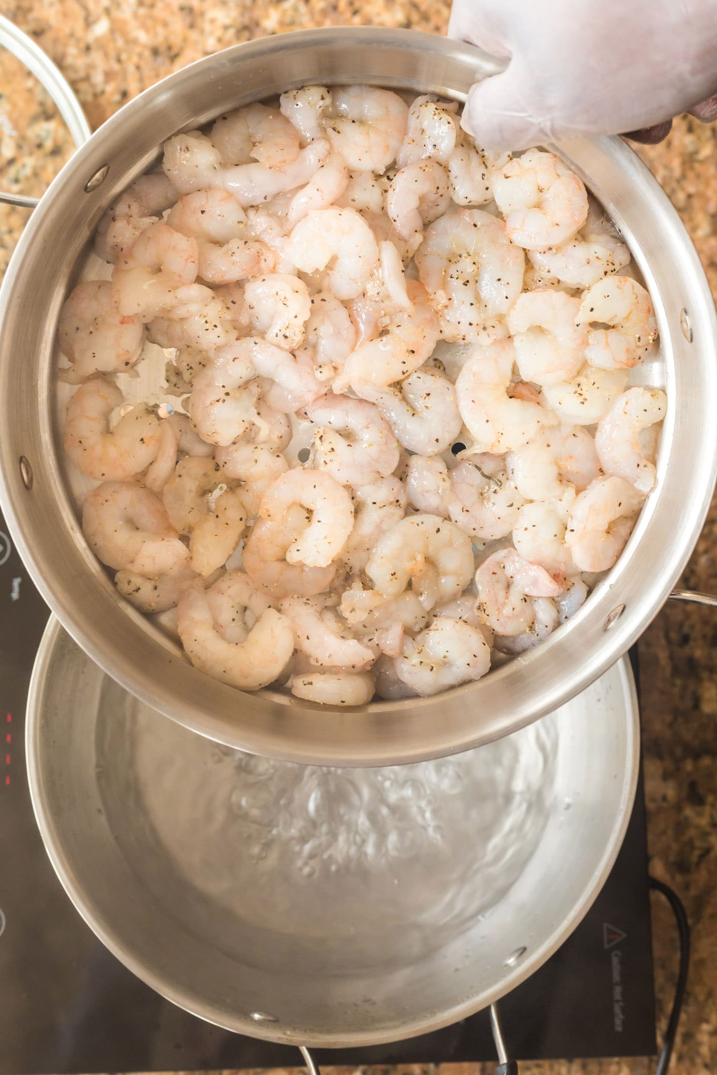 shrimp in steam pot