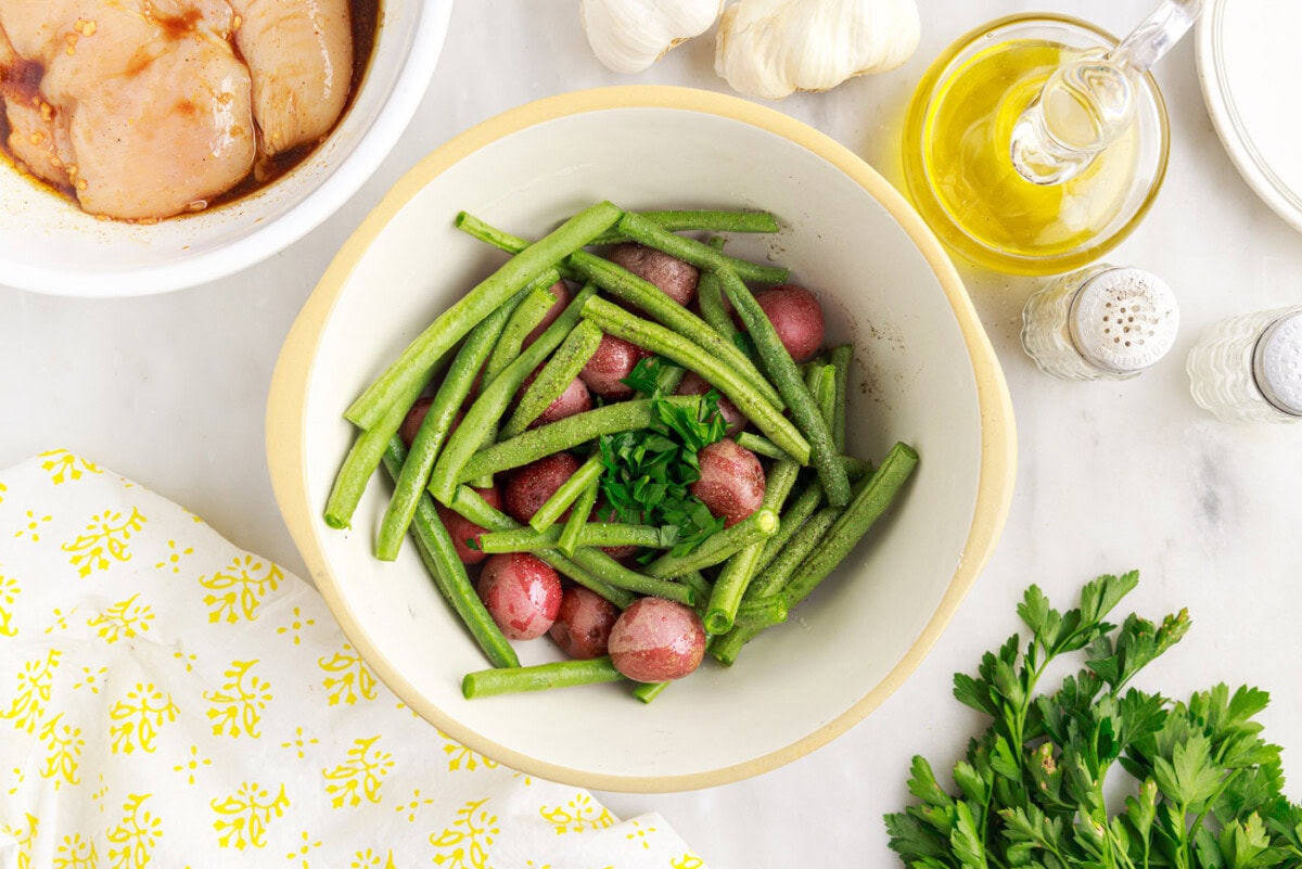 green beans and potatoes in a bowl