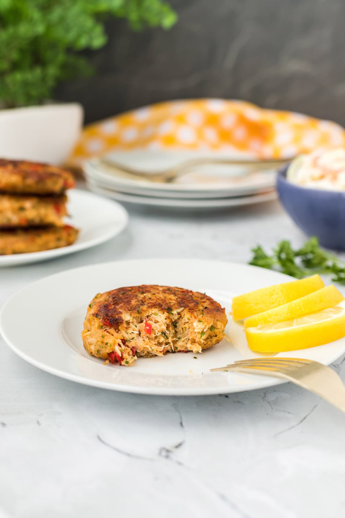 Crab Cake with a bite removed