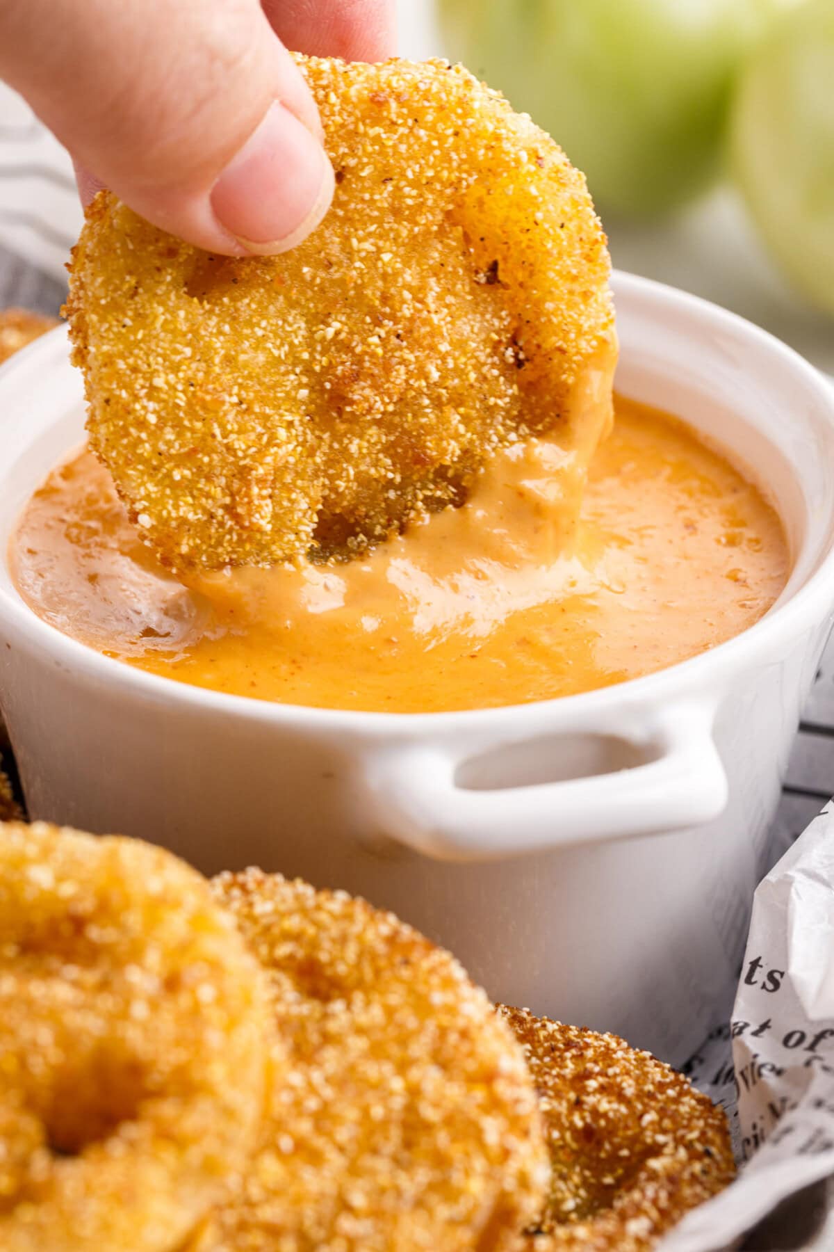 dipping a Fried Green Tomato