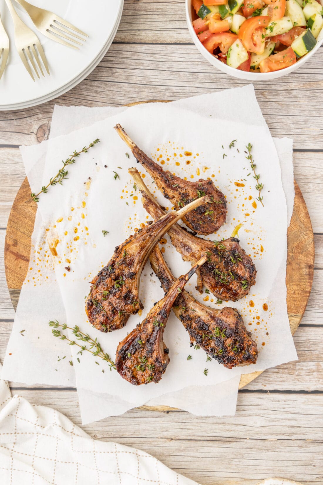 Grilled Lamb Chops on a wood board