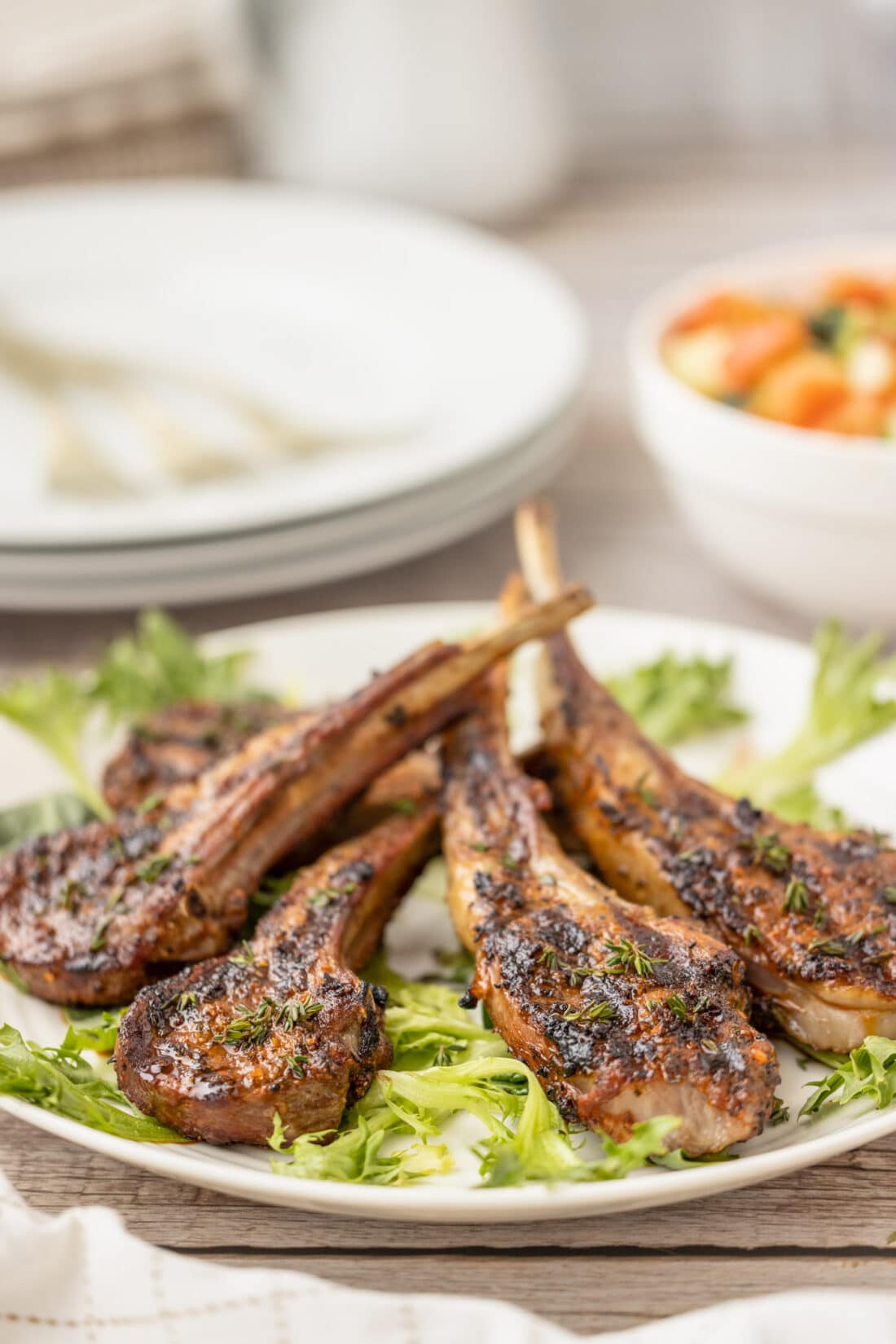 Grilled Lamb Chops on a bed of lettuce