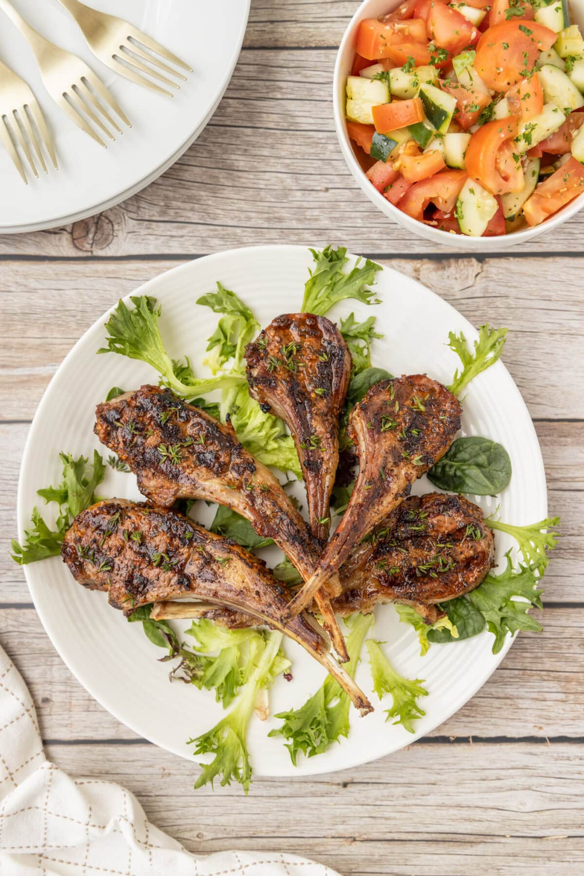 overhead photo of Grilled Lamb Chops on a plate