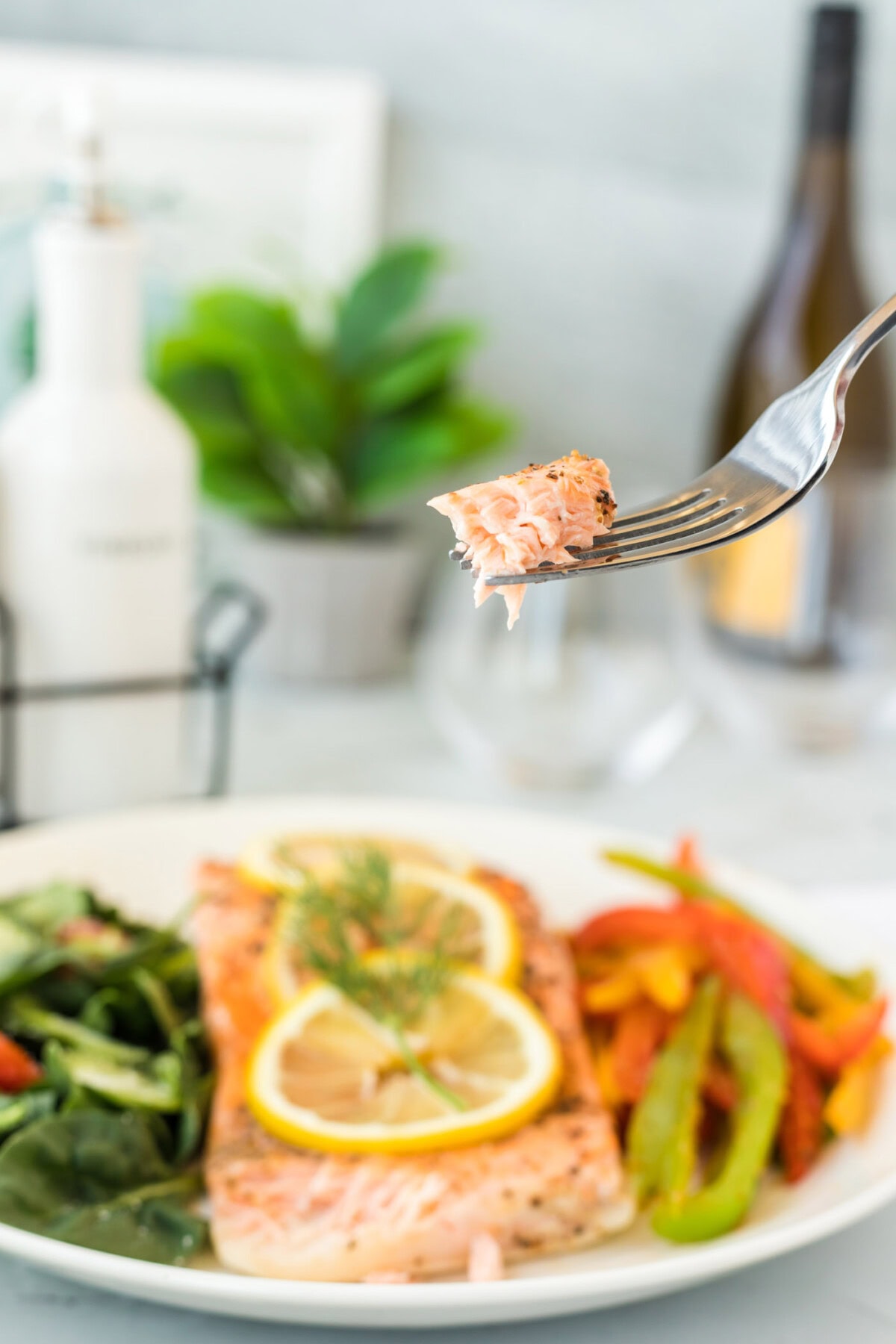 salmon on a fork