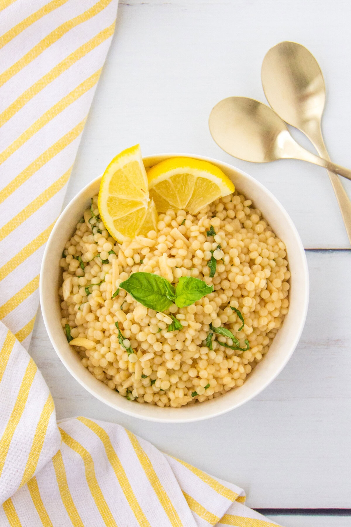 overhead photo of Lemon Couscous in a bowl