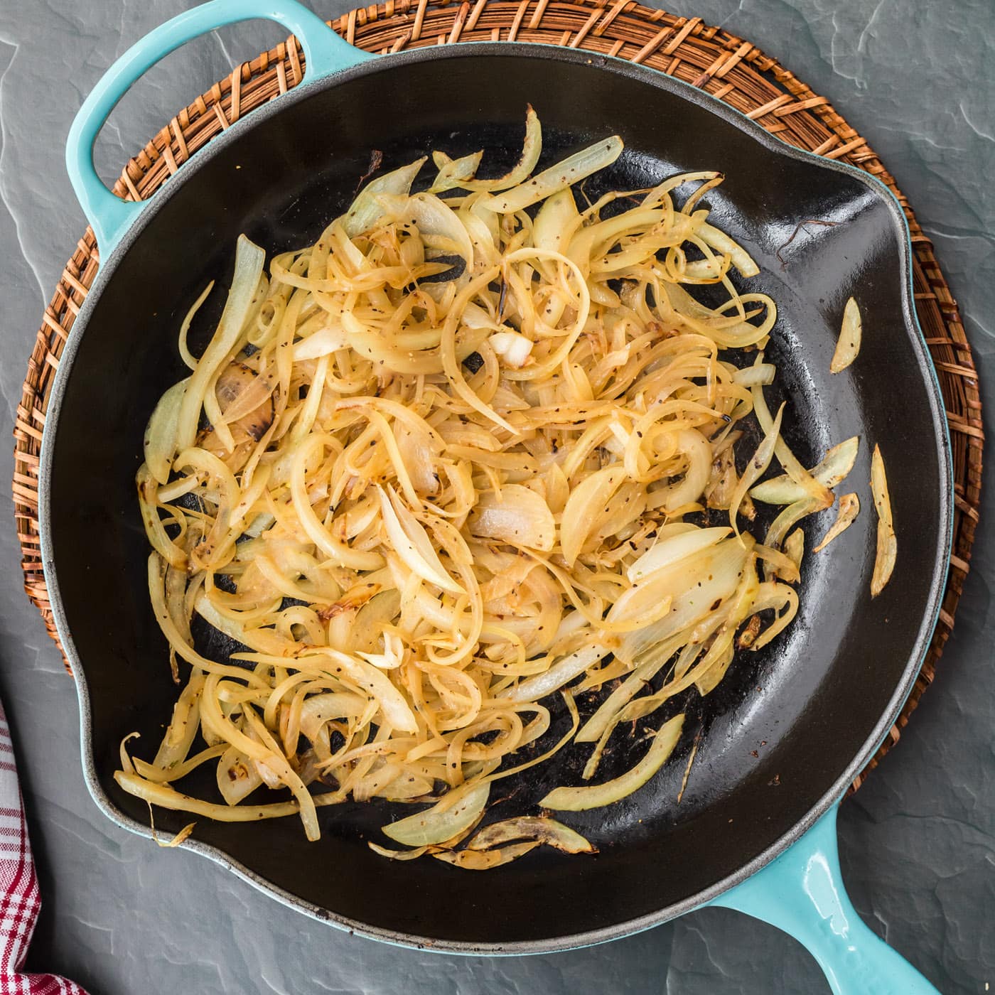 sauteed onions in a pan