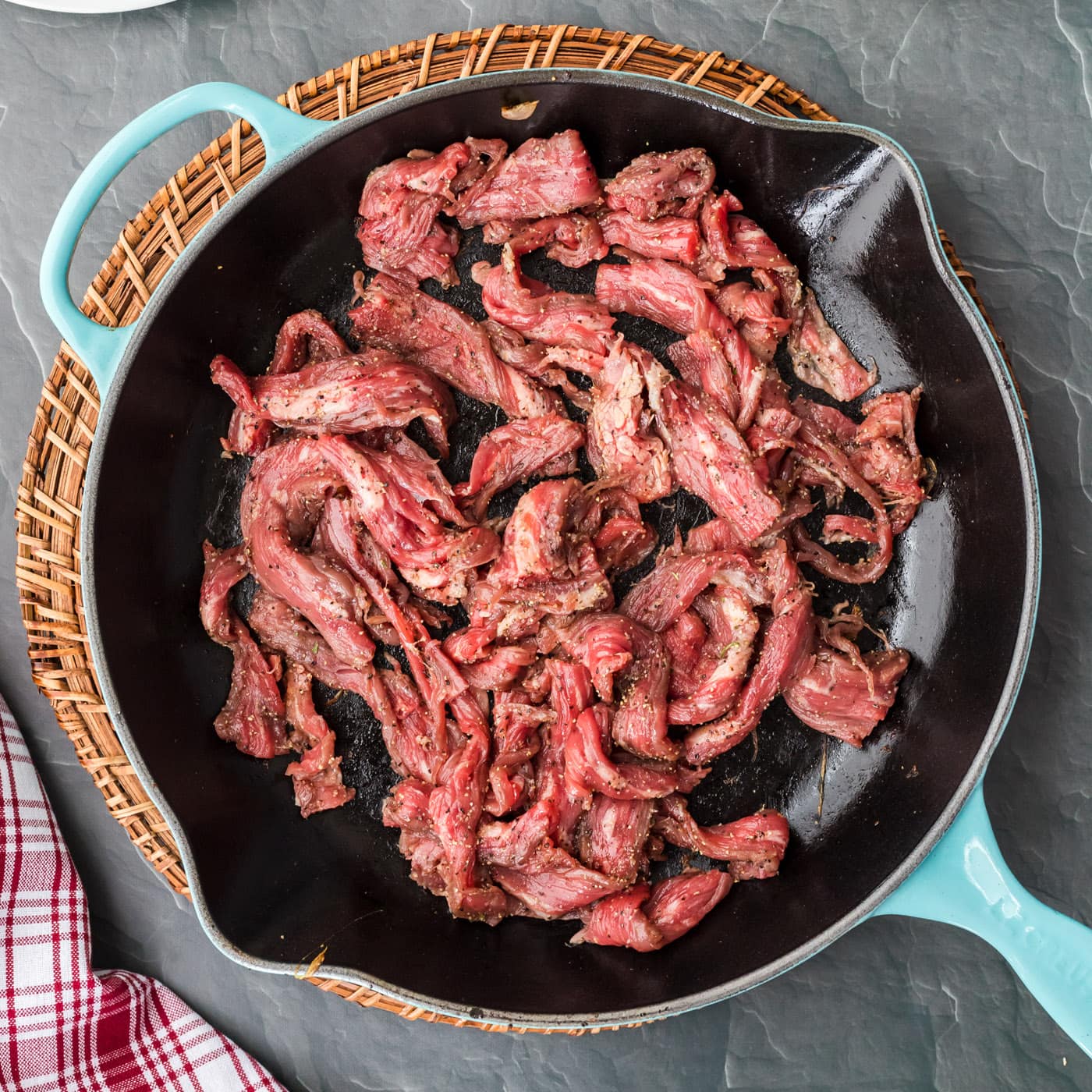 beef strips in a skillet