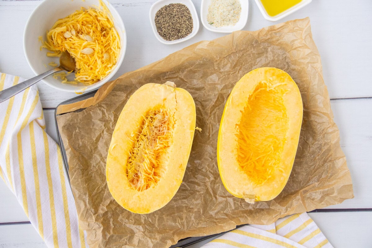 spaghetti squash cut in half