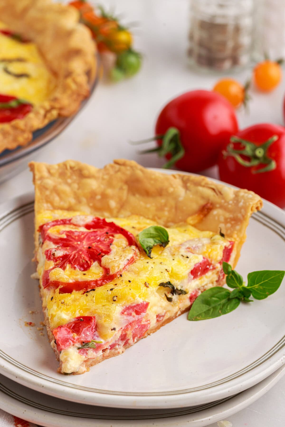 slice of Tomato Pie on plate