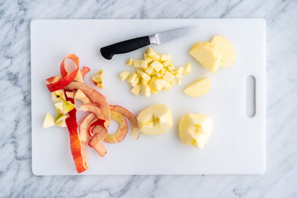 chopped apples on a cutting board