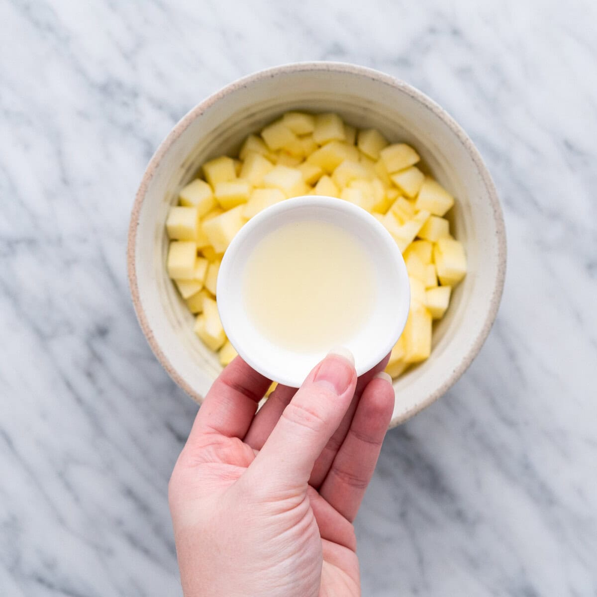 lemon juice over chopped apples