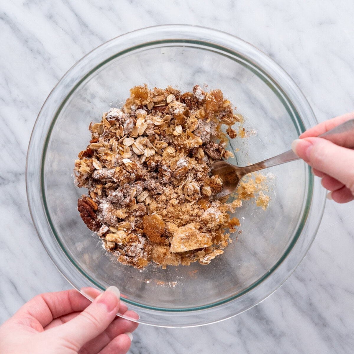 mixing baked apple filling in a bowl